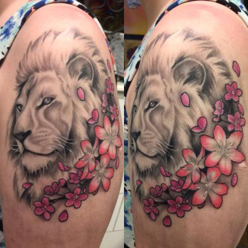 Lion and flowers